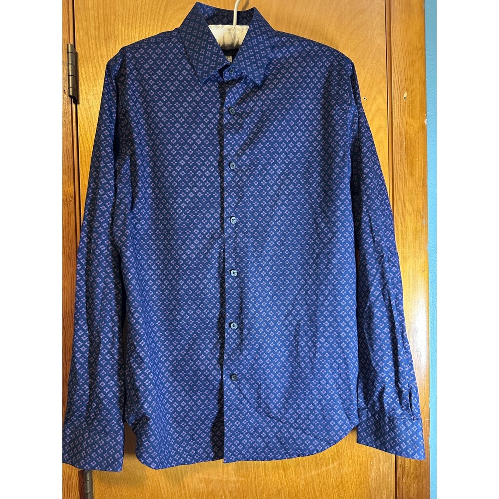 Express Men's Navy Diamond Pattern Button Down Shirt Slim‎ Small